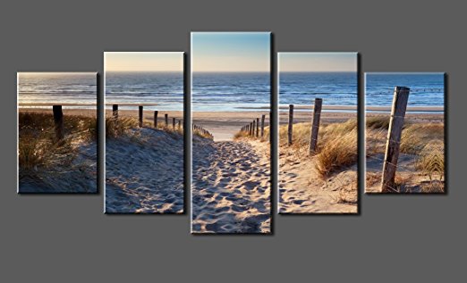 Canvas Prints Sk006 Wall Art Beach, Stretched and Framed Ready to Hang, 5 Panels Beach Canvas Print Photo Canvas Art for Home Decoratio