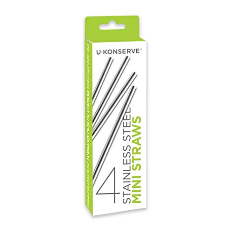 U-Konserve - Stainless Steel Mini Straws, Environment Friendly Alternative to Plastic Straws, Durable Stainless Steel (Set of 4)