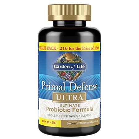 Garden of Life Whole Food Probiotic Supplement - Primal Defense ULTRA Ultimate Probiotic Dietary Supplement For Digestive and Gut Health, 216 Vegetarian Capsules