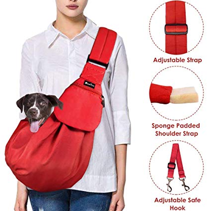 SlowTon Pet Carrier, Hand Free Sling Adjustable Padded Strap Tote Bag Breathable Cotton Shoulder Bag Front Pocket Safety Belt Carrying Small Dog Cat Puppy Machine Washable