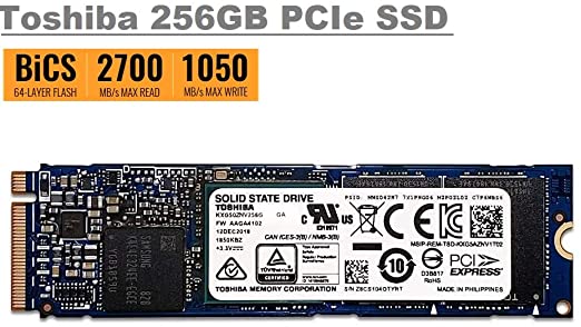 Toshiba 256GB XG5 OEM High speed Single-Sided 80mm (2280-S2-M) PCI Express 3.1 x4 (PCIe Gen3 x4) NVMe M.2 Internal SSD Solid State Drive, High Speed up to 2700 MB/s Read, 1050 MB/s Write (OEM Packing)