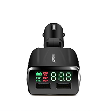 Car Charger, ELEGIANT Smart Dual USB Ports 5A Waterproof Universal Auto Car Charger Adapter Cigarette Socket Lighter Splitter HD LED Display for iPhone 7/7 Plus 6 Plus Samsung Tablets GPS Black