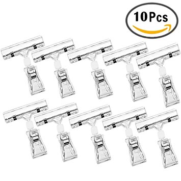 Sign Clips, Outee 10 PCS Merchandise Sign Clips Display Clip on Sign Holder Stand, Rotatable Clear POP Clip on Sign Holders