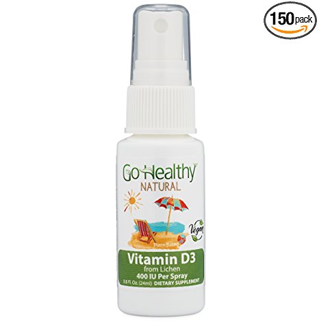 Go Healthy Natural Vitamin D3 Liquid Spray, Vegan (Plant-Based) from Organic Lichen for Women, Men and Children 400-2,000 IU Per Serving (1-2 Month Supply) Non-GMO, Vegetarian