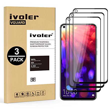 VGUARD Compatible With Screen Protector Huawei Honor View 20, [Full Coverage] Tempered Glass Film, [9H Hardness] [Anti-Scratch] [Crystal Clear] [Case Friendly], [3 Pack], Black
