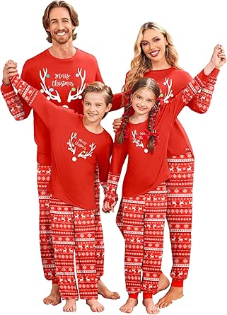 Ekouaer Family Christmas Pajamas Matching Sets Soft Long Sleeve for Womens Mens Kids Pjs Family Sleepwear Holiday Lounge Sets