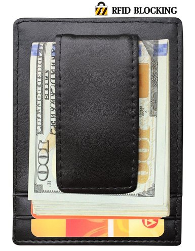 RFID Wallet Leather Magnetic Front Pocket Money Clip Wallet Credit Card Holder