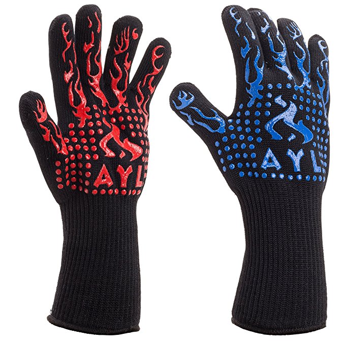 AYL BBQ Gloves Heat Resistant Up to 932⁰F: Insulated Kitchen Cooking Baking & Grilling Gloves For Holding Pots, BBQ, Grill, Non-Slip, Comfy Gril, Mitts, Top BBQ Accessory