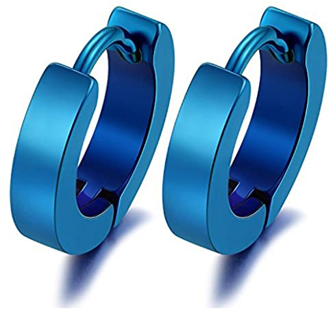 Stainless Steel Huggie Earrings - Unisex Cool Small Hypoallergenic Hoop Stud Earring Piercings (1pair Blue)