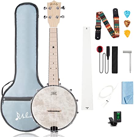 Mulucky 4 String Banjolele, Banjo Ukulele Concert Size 23 Inch with Remo Head, Closed Solid Wood Back, Beginner Kit with Truss Rod Gig Bag Tuner String Strap Picks - MBU-801