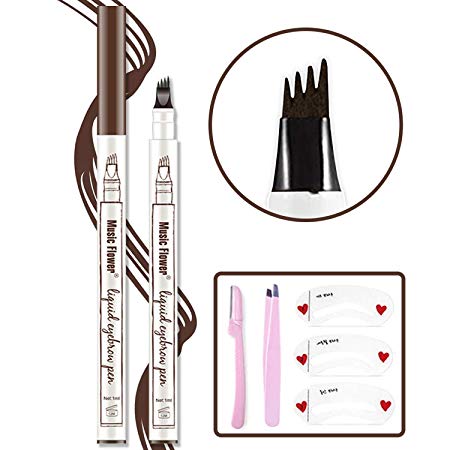 Eyebrow Tattoo Pen,Microblading Eyebrow Pen Microblade Eyebrow Pencil Waterproof & Smudge-Proof With Four Micro-Fork Tips Applicator for Daily Natural Eye Makeup (4#Black)