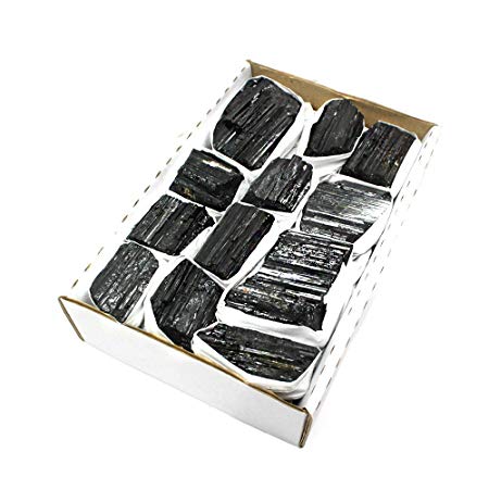 Rock Paradise Black Tourmaline Flat Box - Box Size 7.5x5x2 - Brazilian Stones - Reiki Stones Exclusive COA (Black Tourmaline)
