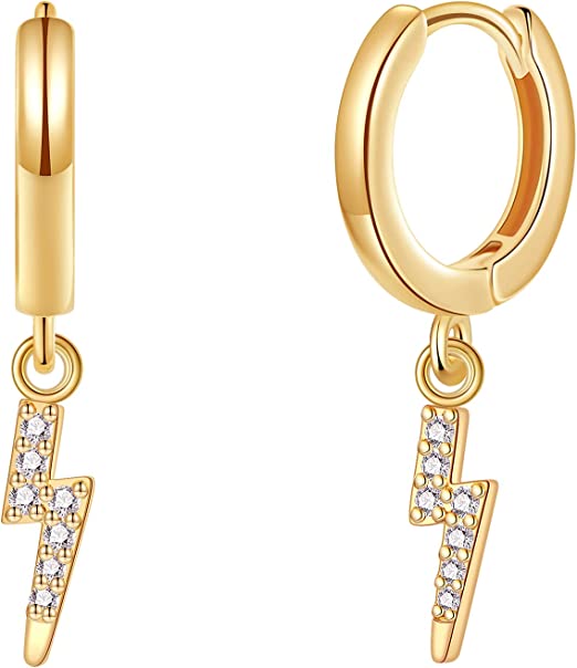 Hoop Earrings 14K Gold Plated Cubic Zirconia Moon Star Spike Lightning Evil Eye Dangle Huggie Earrings Jewelry for Women