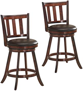 COSTWAY Bar Stools Set of 2, Counter Height Dining Chair, Fabric Upholstered 360 Degree Swivel, PVC Cushioned Seat, Perfect for Dining and Living Room (Height 24.5''-Set of 2)