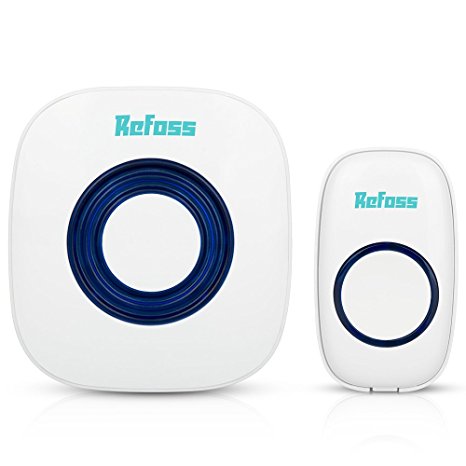 Refoss Wireless Doorbell Kit - Waterproof Electronic Door Chime Plug-in Push Button with LED Indicator Over 50 Chimes - No Batteries Required for the Receiver