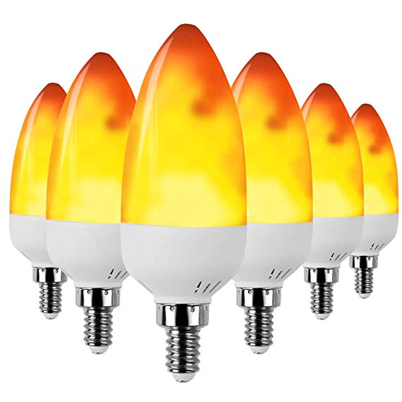 KINDEEP Flame Bulb, E12 Base Fire Flickering Emulation Candelabra for Decoration, 2W (1300K Warm White) 6Pack