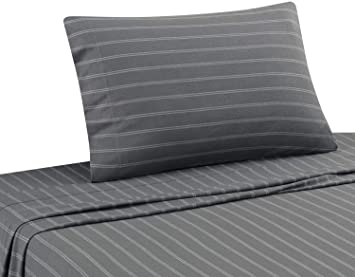 DELANNA Jersey Knit Sheet Set Soft Breathable T-Shirt Weave (Grey Stripe, Twin)