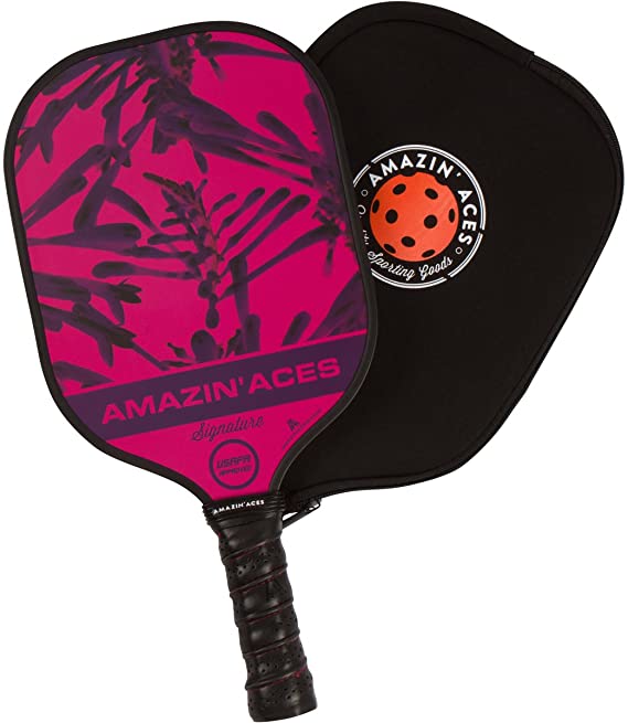 Amazin' Aces Signature Pickleball Paddle | USAPA Approved | Graphite Face & Polymer Core | Premium Grip | Includes Paddle, Paddle Cover & eBook | Single Paddle (Pink)