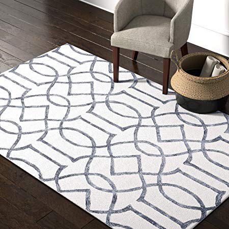 Rivet Modern Intertwined Wool Rug, 5' x 8', Silver