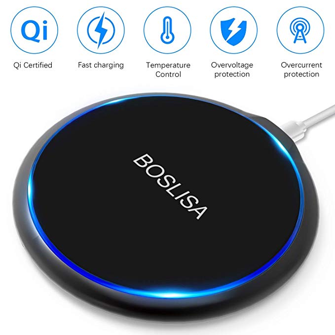Fast Qi Wireless Charger Pad Compatible iPhone Xs MAX/XR/XS/X/8/8 Plus Samsung Galaxy S9/8/7/Note 8/9 and Qi-Enabled Phones (Black)