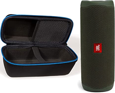 JBL Flip 5 Waterproof Portable Wireless Bluetooth Speaker Bundle with divvi! Protective Hardshell Case - Green