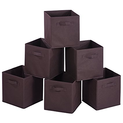 Foldable Storage Cubes, MaidMAX Set of 6 Nonwoven Cloth Organizers Basket Bin with Dual Handles for Gift, Brown