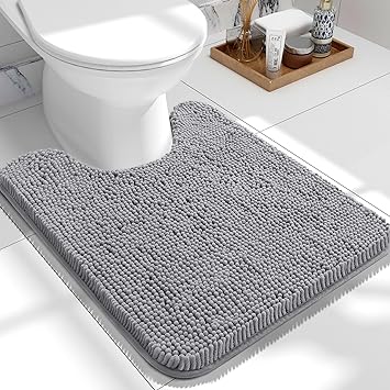 OLANLY Toilet Rugs U-Shaped 24x20, Extra Soft Absorbent Chenille Contour Bathroom Rugs for Toilet, Dry Quickly, Machine Washable, Non-Slip Toilet Bath Mat, Grey