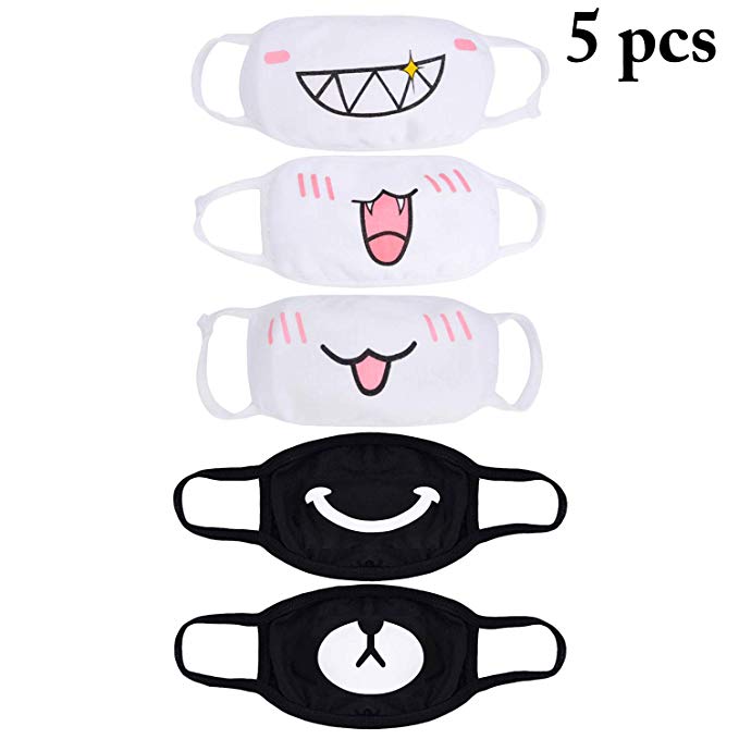 Aniwon Kawaii Muffle Mask, 5 pack Anti-Dust Anime Cotton Mouth Mask Cute Kaomoji Face Mask