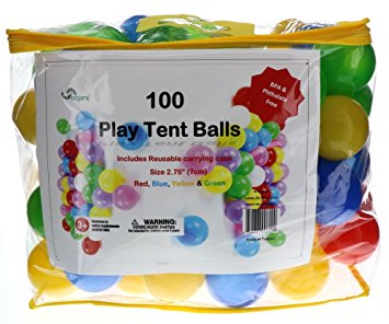 Pack of 100 Phthalate Free BPA Free Crush Proof Plastic Balls, Pit Balls - 4 Bright Colors in Reusable and Durable Carrying Case with Zipper by Oojami