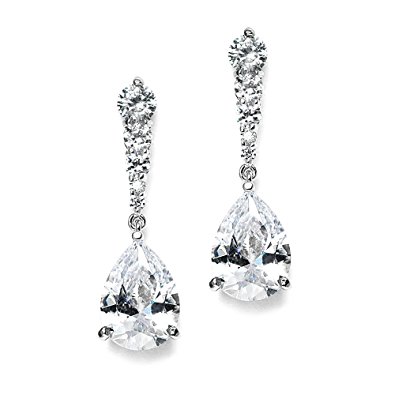 Mariell Pear-Shaped Cubic Zirconia Drop Earrings with Tapered Top - Great for Brides, Proms & Bridesmaids