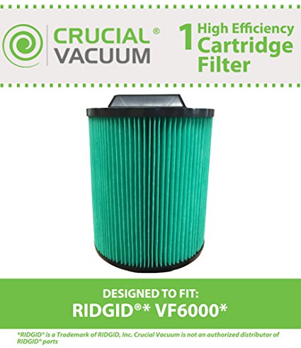 Replacement for Ridgid VF60000 Filter Cartridge Fits 6 - 20 Gallon Wet & Dry Vacuums, Compatible With Part # VF6000, Washable & Reusable, by Think Crucial