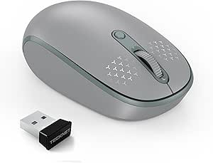 TECKNET Wireless Mouse, 2.4G Quiet Computer Mouse with USB Receiver, 4 Buttons Portable Cordless Mice for Chromebook, Laptop, PC, Mac, 800/1200/1600 DPI - Grey