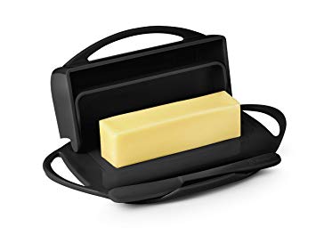 Butterie Flip-Top Butter Dish with Matching Spreader (Black)