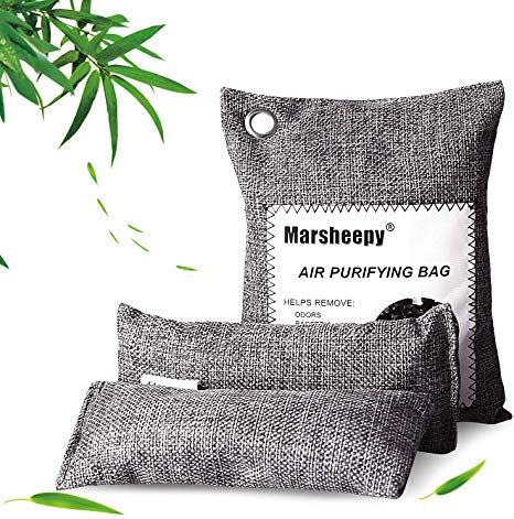 Marsheepy 3 Pack Activated Bamboo Charcoal Air Purifying Bags, Shoe Deodorizer Bags Odor Remover, 100% Chemical Free Air Freshener Odor Eliminators for Home, Pets, Car, Closet (200g and 2 pack of 60g)
