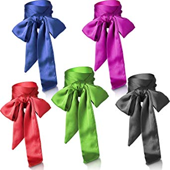 5 Pieces Silk Skinny Scarf  Headband Solid Color Satin Scarf Neck Wrist Ribbon Scarf