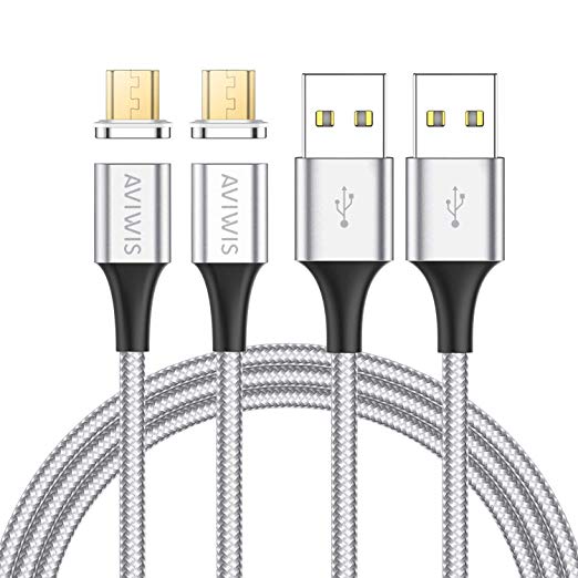 Magnetic Micro USB Cable, AVIWIS [2Pack 1M] Nylon Braided Magnet Android USB Charger Fast Charging and Data Sync Cord for Samsung Galaxy S7/S6/J7, Huawei, Redmi, Sony, HTC, LG, Motorola, Kindle, PS4