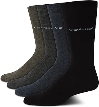 Calvin Klein Men's Dress Socks - Cotton Blend Crew Patterned Socks (4 Pairs)