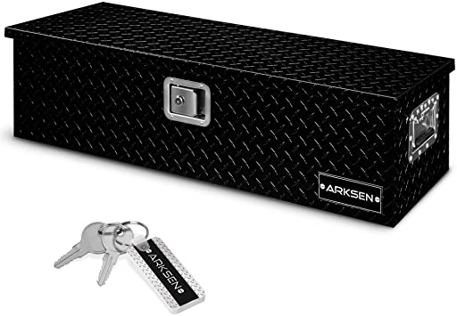 ARKSEN 39" Aluminum Diamond Plate Tool Box Chest Box Pick Up Truck Bed RV Trailer Toolbox Storage With Side Handle And Lock Keys, Black