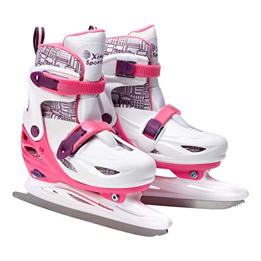 Premium Adjustable Ice Skates for Boys and Girls, Two Awesome Colors - Blue and Pink, Padding and Reinforced Ankle Support, Fun to Skate!