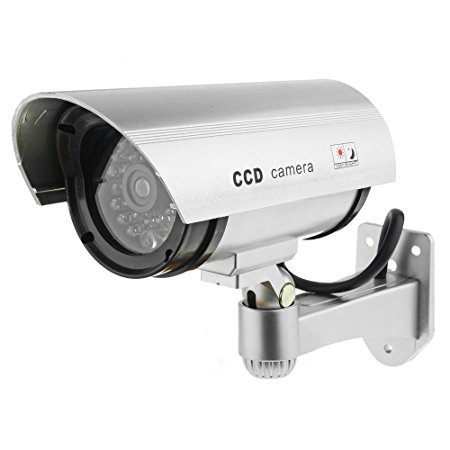 WickedHD Outdoor Fake Silver Indoor/Outdoor Dummy Security Camera with Blinking Red Light