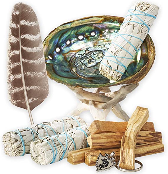 Smudge Kit - White Sage, Palo Santo, Abalone Shell, Smudging Feather, Kokopelli Keychain! Healing, Purifying, Meditating & Incense (Essentials & More)