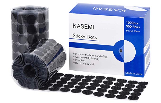 KASEMI Self Adhesive Dots 1000pcs (500 Pairs), Sticky Dots, 3/4 inch, Nylon Back Coins Hook and Loop for Office,School,Classroom - Black