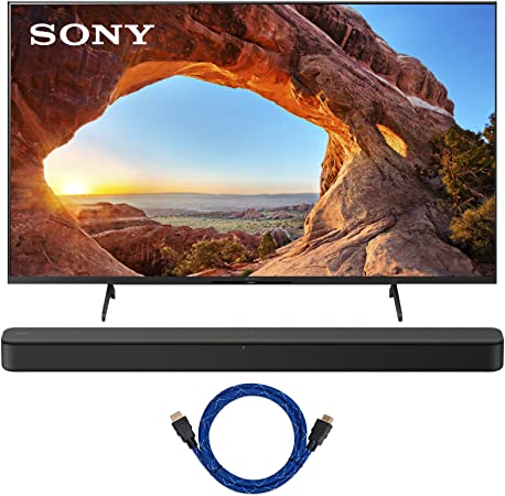 Sony X85J 50-Inch TV 4K Ultra HD LED Smart TV (2021) with Sony HT-S100F Soundbar and Knox Gear 4K HDMI Cable Bundle (3 Items)