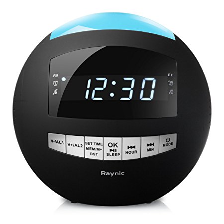 8-in-1 Bluetooth Alarm Clock Radio (Digital) Dual USB Charging Ports, AM/FM Stereo, Dimmable LED Display, Hands-Free Calls, Nap & Sleep Timers, Snooze, Multi-Color Night Light