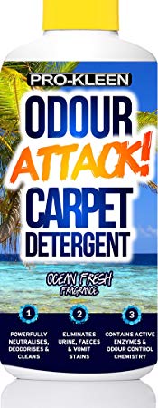 Pro-Kleen Odour Attack! Carpet Solution Cleaner Enzyme Shampoo 1L (Ocean Fresh) - Extreme Urine Cleaner for Dogs / Cats / Humans - Eliminates Urine, Faeces & Vomit Stains - Neutralises, Deodorises & Deeply Cleans All Carpet Types - Advanced Odour Control Chemistry & Active Enzymes