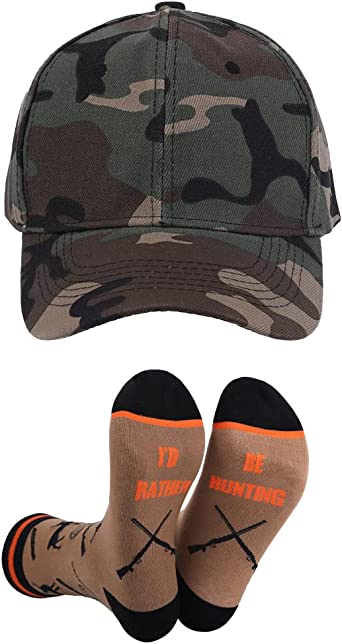 GOAUS Hunting Fishing Gifts for Men, Funny Hat and Socks for Him, Father Dad Boys Grandpa Unique Stocking Stuffers