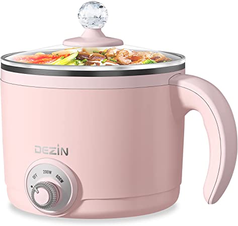 Dezin Electric Hot Pot, 1.5L Rapid Noodles Cooker, Non-Stick Mini Pot Perfect for Ramen, Egg, Pasta, Dumplings, Soup, Porridge, Oatmeal with Power Adjustment