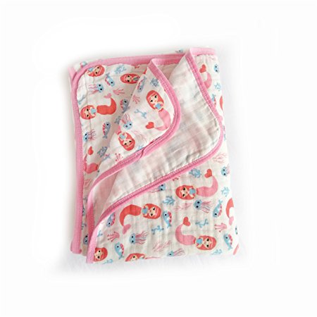 Miracle Baby Muslin Swaddle Blankets Large Cotton Receiving Blanket Nursing Cover 2 Layers 55''x 39''(Mermaid)