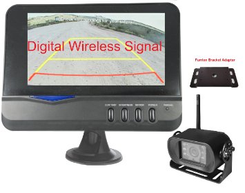 4Ucam Digital Wireless Camera   7" Monitor   Adapter for Furrion FRCBRKT-BL Pre-install Mounting Kit (FOS48T-BL/FOC12TA-BL) for RV, Trailer, 5th Wheels