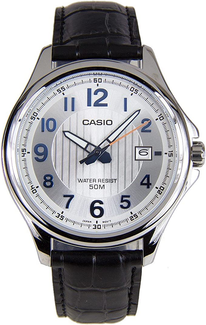 Casio MTP-E126L-7A Men's Black Leather Dress Watch Date Silver Dial